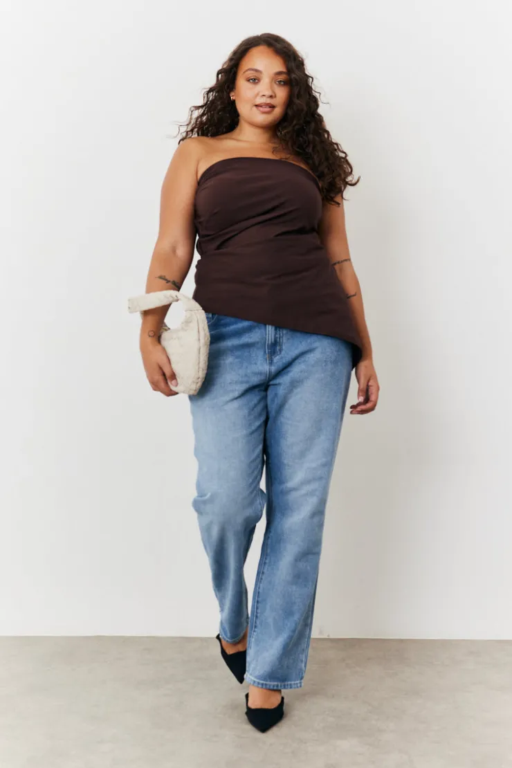 In the Style Asymmetric Bandeau Top Brown