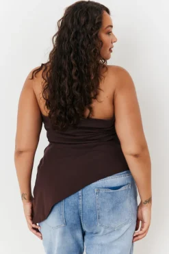 In the Style Asymmetric Bandeau Top Brown