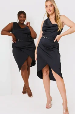 Hot In the Style Asymmetric Cowl Neck Dress Black