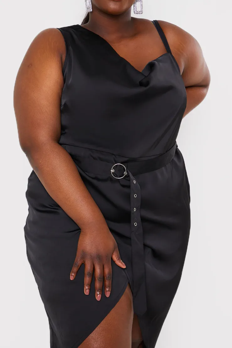 Hot In the Style Asymmetric Cowl Neck Dress Black