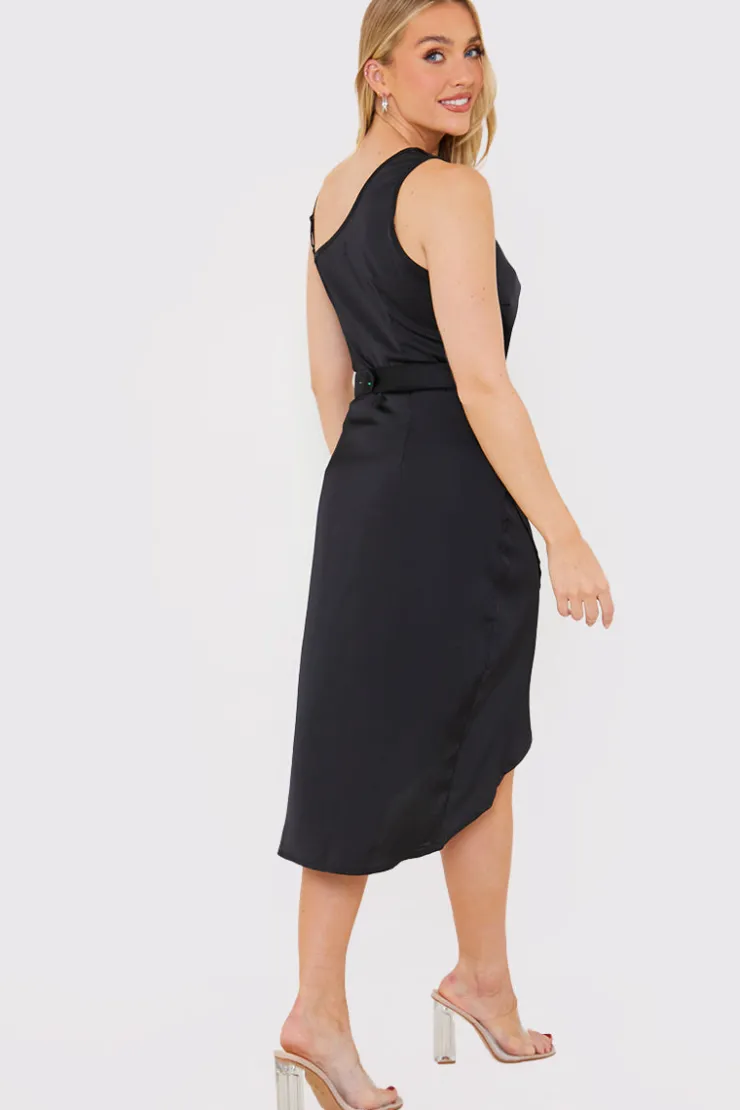 Hot In the Style Asymmetric Cowl Neck Dress Black