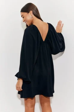Clearance In the Style Balloon Sleeve Smock Mini Dress Black