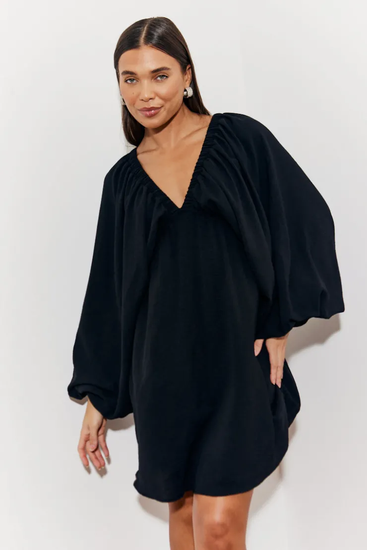 Clearance In the Style Balloon Sleeve Smock Mini Dress Black