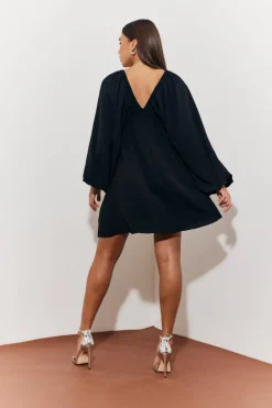 Clearance In the Style Balloon Sleeve Smock Mini Dress Black