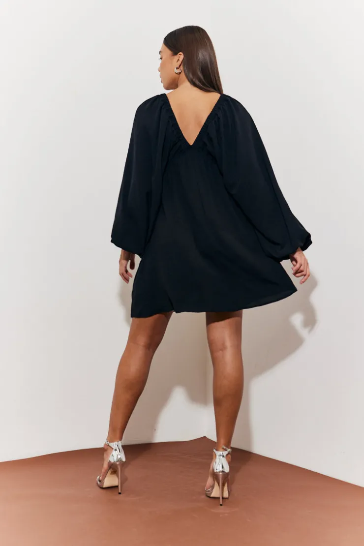 Clearance In the Style Balloon Sleeve Smock Mini Dress Black