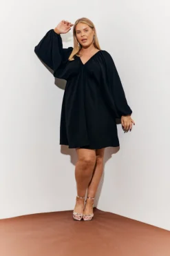 Clearance In the Style Balloon Sleeve Smock Mini Dress Black