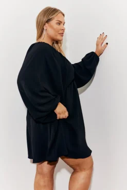 Clearance In the Style Balloon Sleeve Smock Mini Dress Black