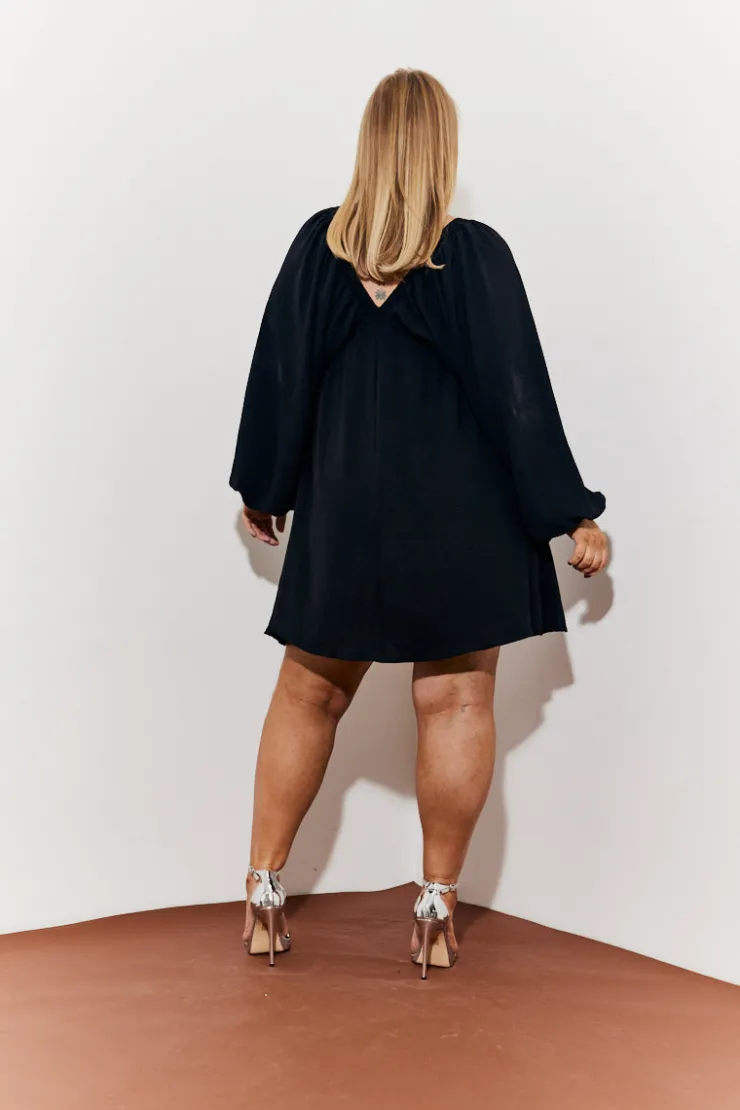 Clearance In the Style Balloon Sleeve Smock Mini Dress Black