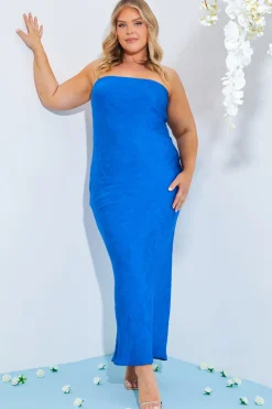 New In the Style Bandeau Jacquard Midi Dress Cobalt