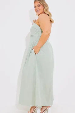 Hot In The Style Bandeau Linen Look Midi Dress Sage