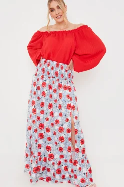 Best In the Style Bardot Long Sleeve Blouse Red