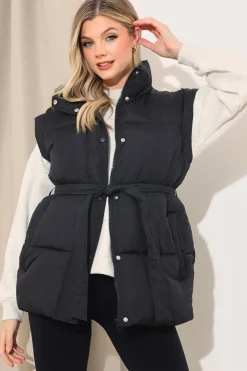 Hot In The Style Belted Puffer Gilet Black
