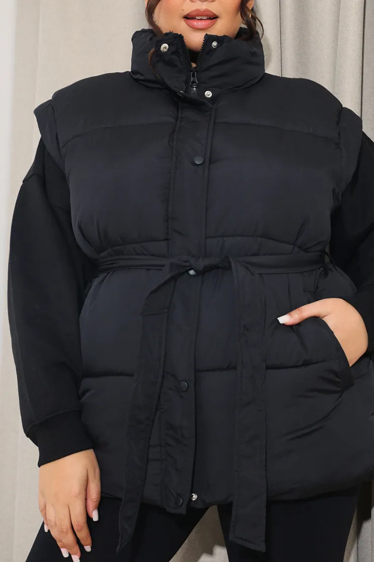 Hot In The Style Belted Puffer Gilet Black