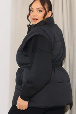 Hot In The Style Belted Puffer Gilet Black