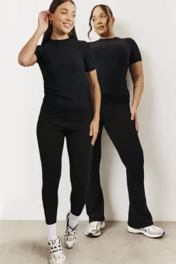 Hot In The Style 2 Pack Jersey Kickflare and Legging Black