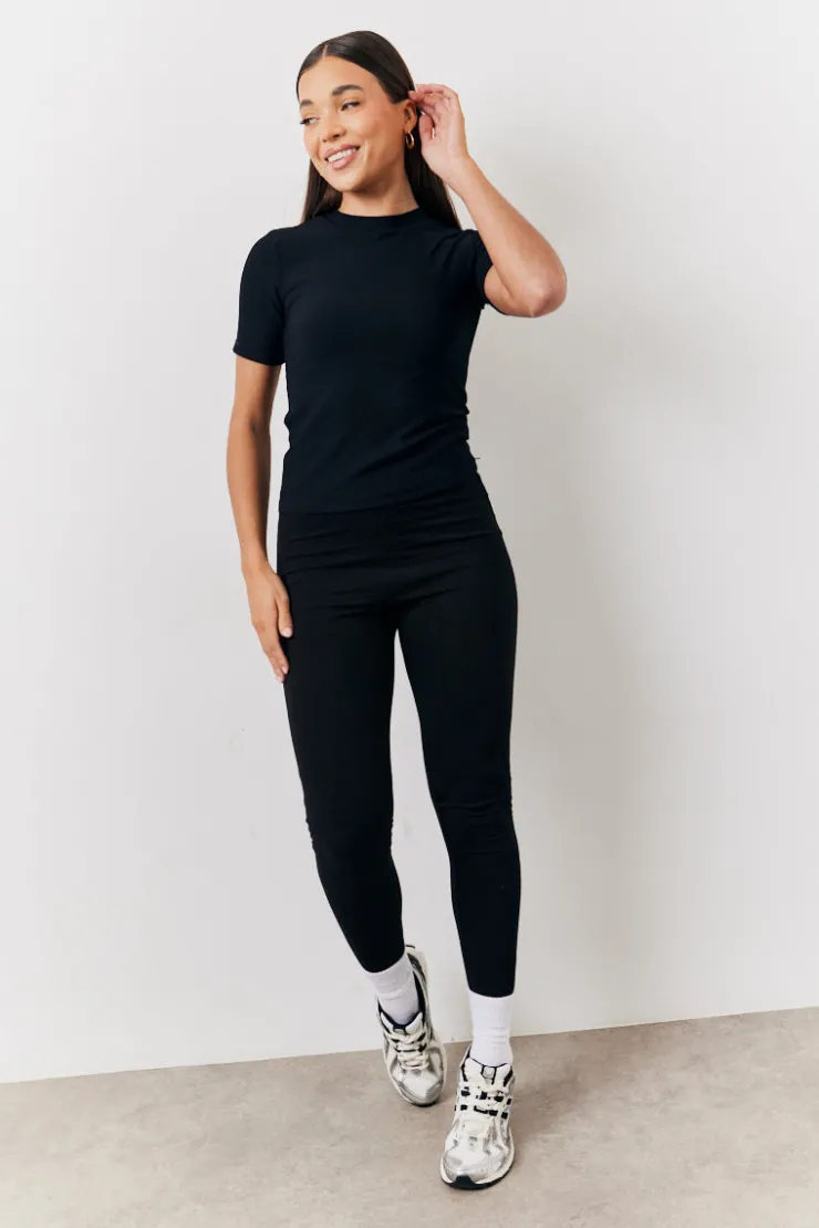 Hot In The Style 2 Pack Jersey Kickflare and Legging Black