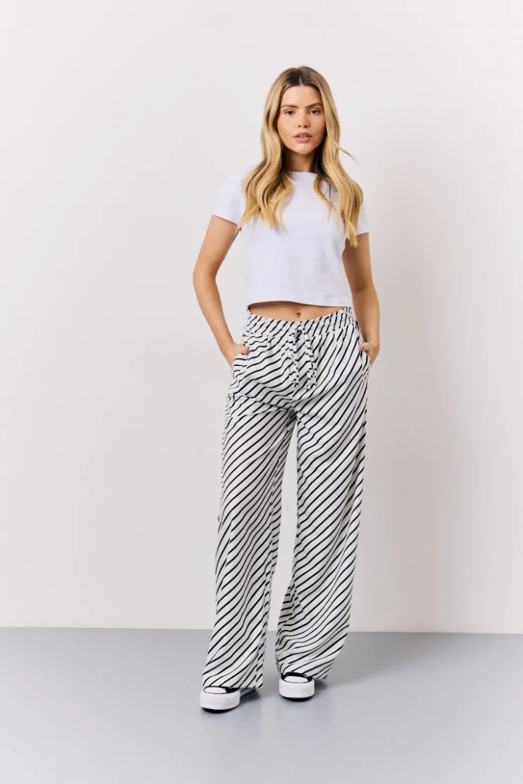 Best In The Style Black & White Striped Drawstring Trouser Multi