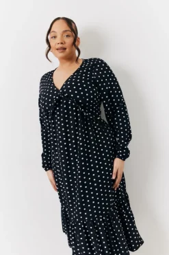 Online In The Style and White Polka Dot Frill Detail Midaxi Dress Black