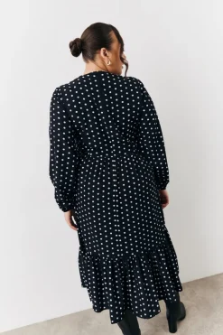 Online In The Style and White Polka Dot Frill Detail Midaxi Dress Black