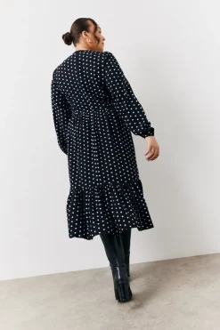 Online In The Style and White Polka Dot Frill Detail Midaxi Dress Black