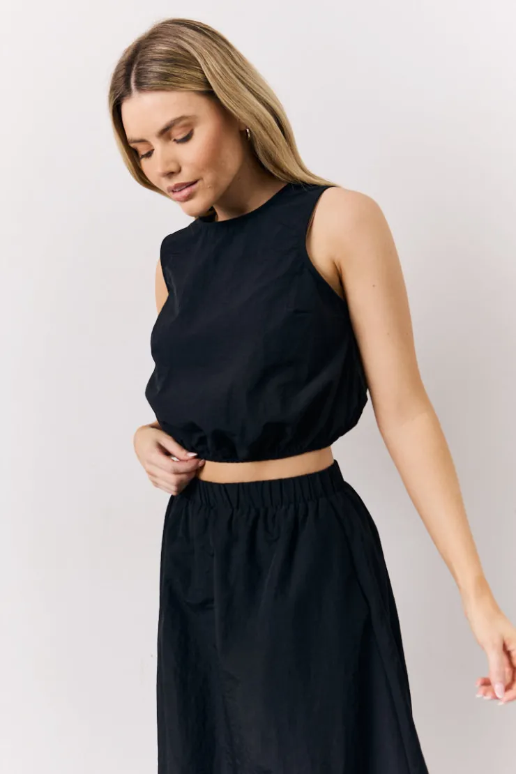 Hot In The Style Balloon Co-Ord Crop Top Black