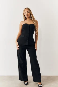 Sale In the Style Bandeau Sweetheart Neckline Waistcoat Black