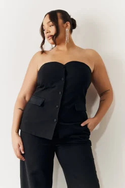 Sale In the Style Bandeau Sweetheart Neckline Waistcoat Black