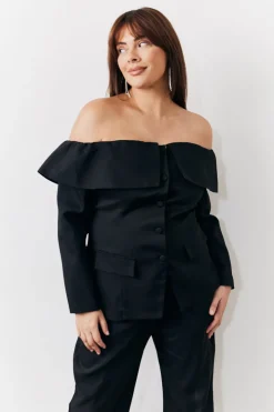 Online In the Style Bardot Button Through Blazer Black