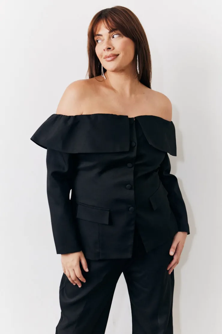Online In the Style Bardot Button Through Blazer Black