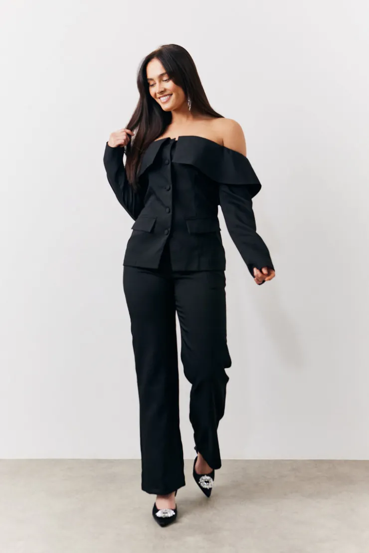 Online In the Style Bardot Button Through Blazer Black