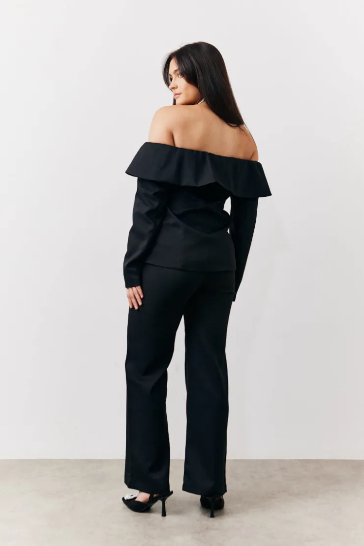 Online In the Style Bardot Button Through Blazer Black