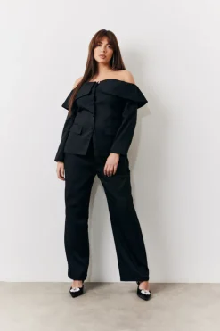 Online In the Style Bardot Button Through Blazer Black