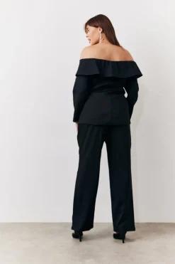 Online In the Style Bardot Button Through Blazer Black