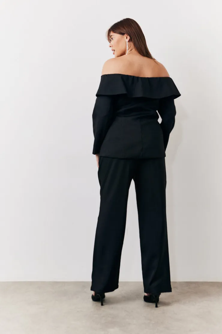 Online In the Style Bardot Button Through Blazer Black