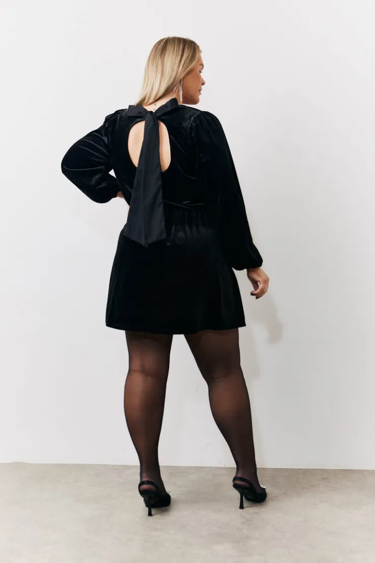 Discount In the Style Bow Back Velour Mini Dress Black