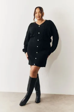 Discount In the Style Cable Knitted Diamante Button Mini Dress Black