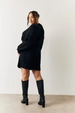 Discount In the Style Cable Knitted Diamante Button Mini Dress Black