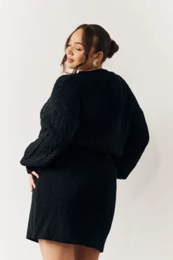Discount In the Style Cable Knitted Diamante Button Mini Dress Black