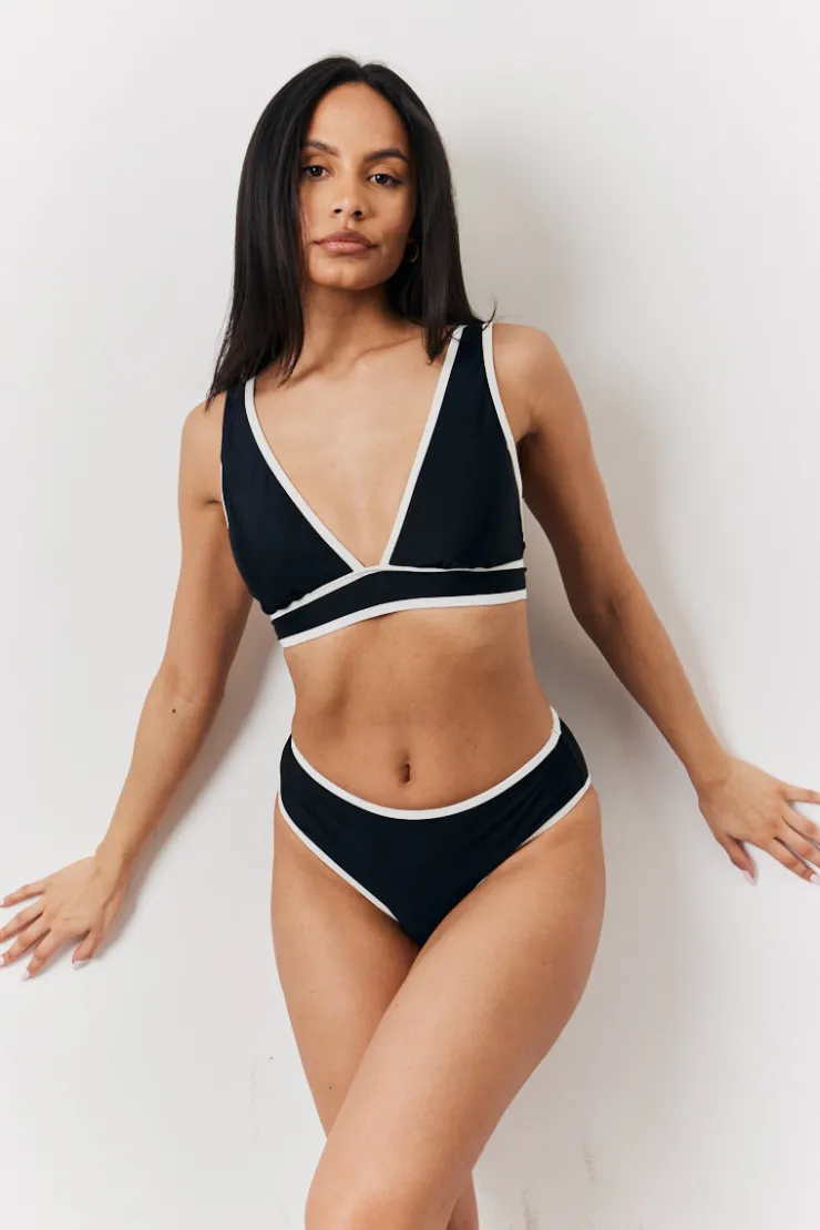 New Fits Contrast Binding Plunge Bikini Top Black