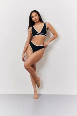 New Fits Contrast Binding Plunge Bikini Top Black