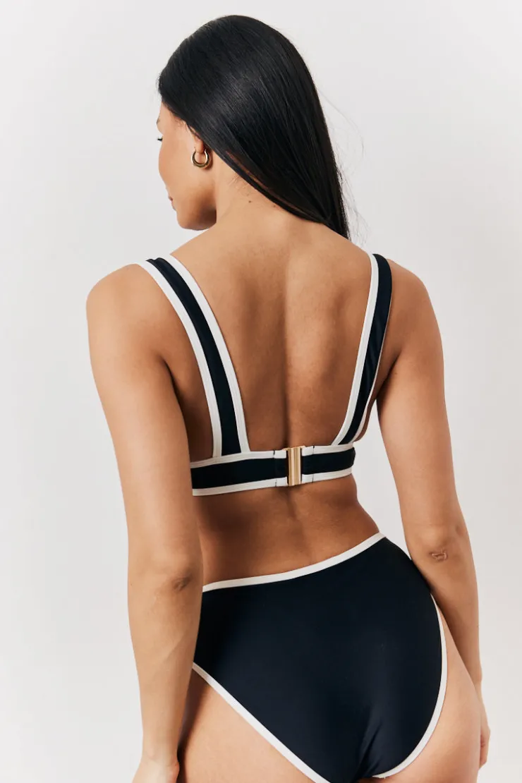 New Fits Contrast Binding Plunge Bikini Top Black