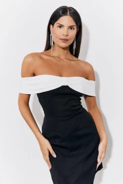Online In the Style Contrast Bow Mini Dress Black