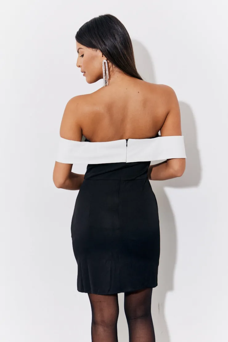 Online In the Style Contrast Bow Mini Dress Black