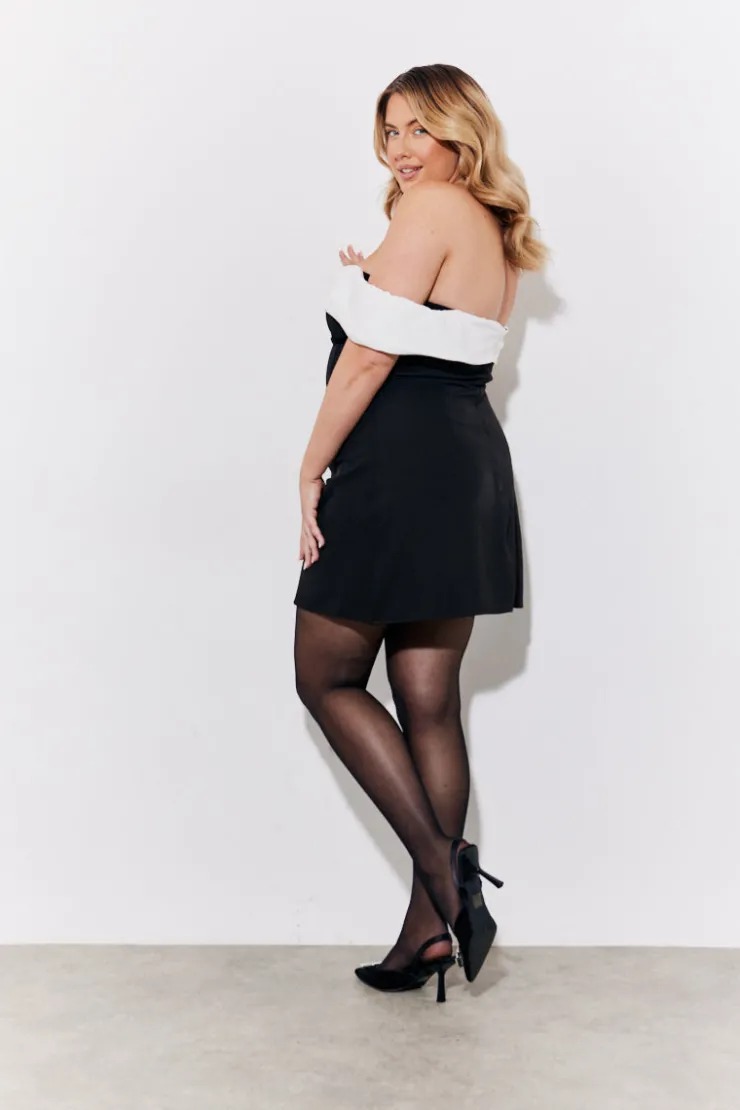 Online In the Style Contrast Bow Mini Dress Black