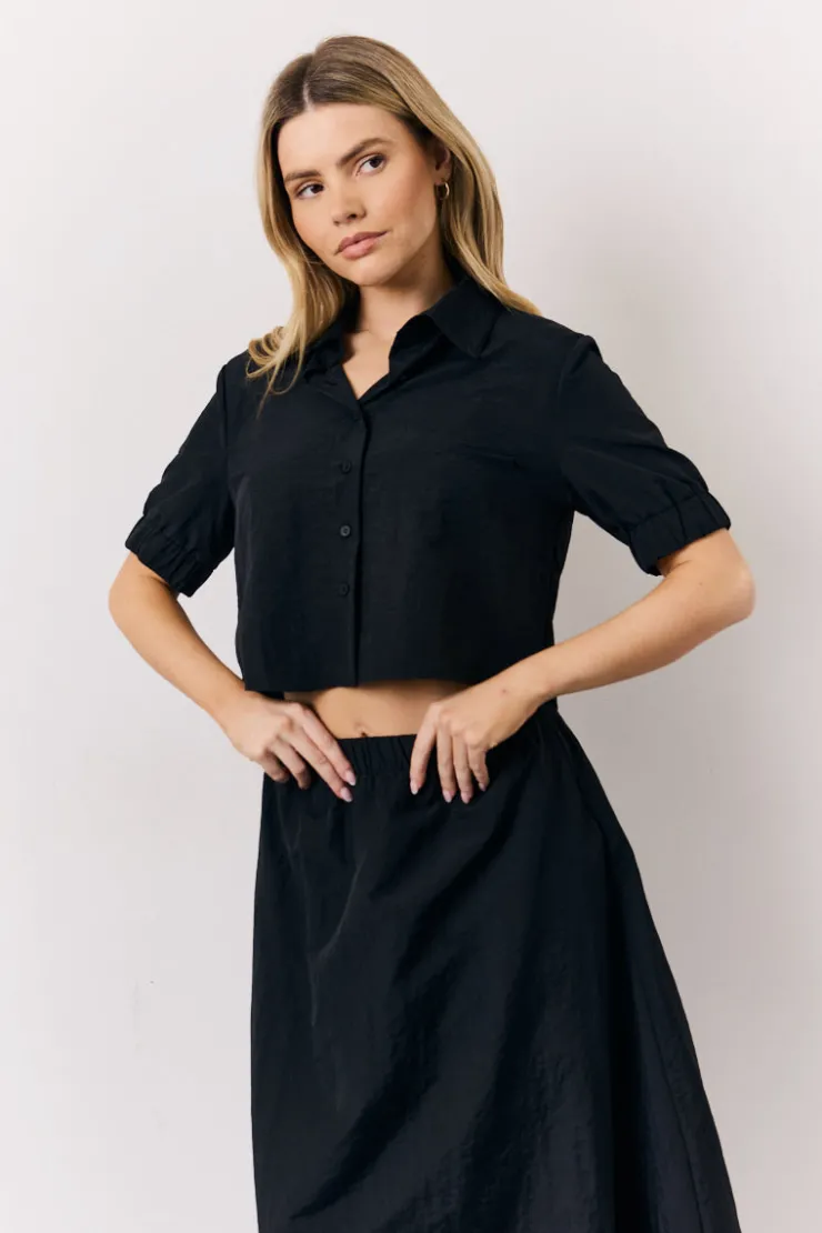Sale In The Style Co-Ord Cropped Shirt Black