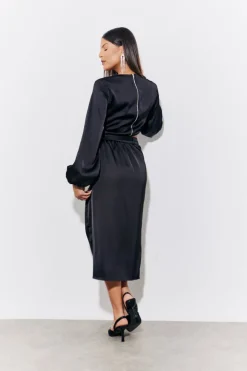 Discount In the Style Curved Hem Satin Top Black