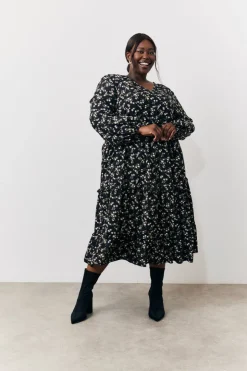 Sale In The Style Ditsy Floral Printed Wrap Midi Dress Black