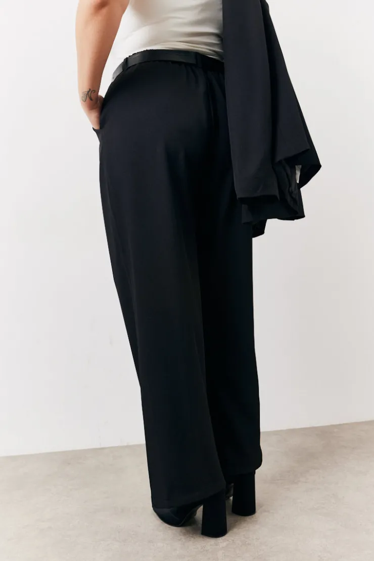 Best In The Style Elasticated Waist Wide Leg Trouser Black