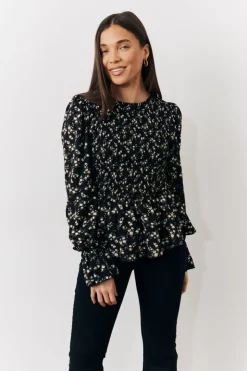 Sale In the Style Black Floral Shirred Bust Blouse Multi