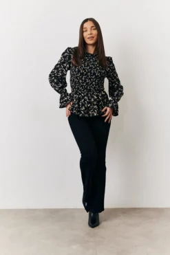 Sale In the Style Black Floral Shirred Bust Blouse Multi